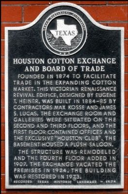 Houston Cotton Exchange and Board of Trade Marker image. Click for full size.