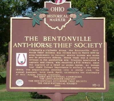 Bentonville Anti-Horse Thief Society Marker image. Click for full size.