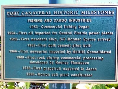 Port Canaveral Historic Milestones Marker image. Click for full size.
