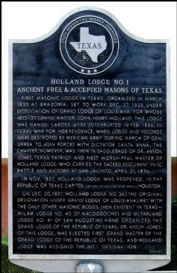 Holland Lodge No. 1 Ancient Free & Accepted Masons of Texas Marker image. Click for full size.