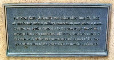 Fort Hays State University War Memorial Marker (back) image. Click for full size.