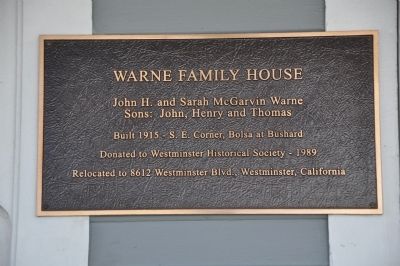 Warne Family House Marker image. Click for full size.