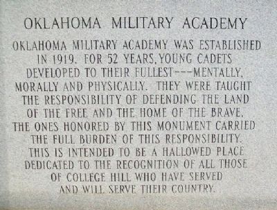 Oklahoma Military Academy War Memorial image. Click for full size.