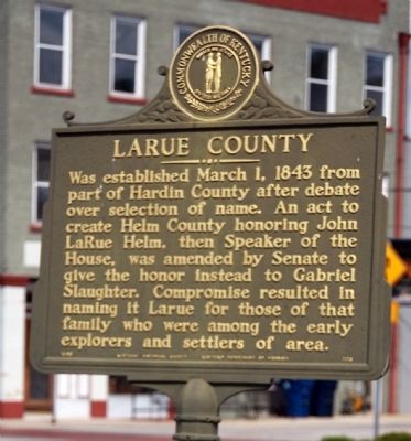 Side One - - Larue County / County Officials --- 1843 Marker image. Click for full size.