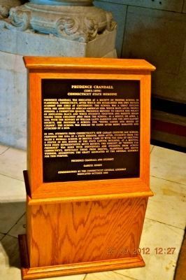 Prudence Crandall Plaque inside Capitol Building near Statues. image. Click for full size.