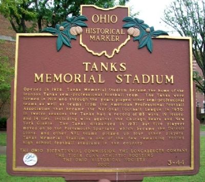 Tanks Memorial Stadium Marker (Side B) image. Click for full size.