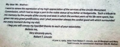 Insert - - Letter from Robert Lincoln image. Click for full size.