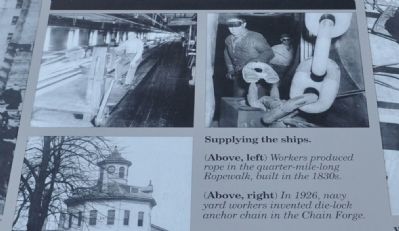 Supplying the ships. (above left) Workers produced rope in the quarter-mile-long Ropewalk, built in image. Click for full size.