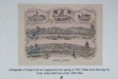 Lithograph of Camp Ford as it appeared in spring of 1865 image. Click for full size.