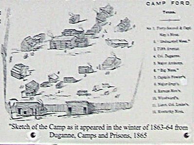 Sketch of the Camp as it appeared in the winter of 1863-64 from Duganne, Camps and Prisons, 1865 image. Click for full size.