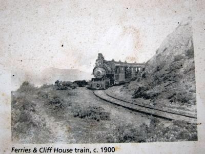 Sutros Steam Train Marker - close-up of inset 1900 photo image. Click for full size.