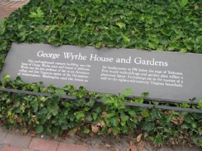 George Wythe House and Gardens Marker image. Click for full size.