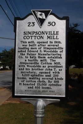 Simpsonville Cotton Mill Marker image. Click for full size.