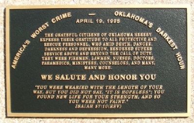 Oklahoma City Bombing Responders' Memorial Marker image. Click for full size.