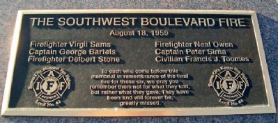 The Southwest Boulevard Fire Marker. Click for full size. The Southwest Boulevard Fire Marker image. Click for full size.