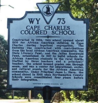 Cape Charles Colored School Marker image. Click for full size.