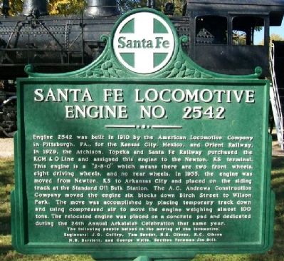 Santa Fe Locomotive Engine No. 2542 Marker (front) image. Click for full size.