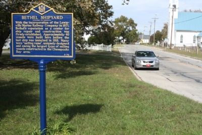 Bethel Shipyard Marker seen looking north on Main Street image. Click for full size.