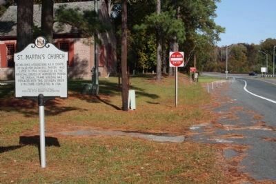 St. Martin's Church Marker, seen near US 113, along southbound access road image. Click for full size.