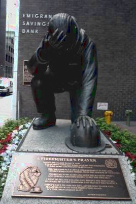 "The Kneeling Fireman" statue - with the poem: "A Fireman's Prayer" image. Click for full size.