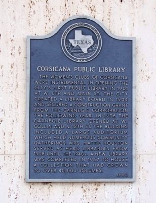 Corsicana Public Library Marker. Click for full size. Corsicana Public Library Marker image. Click for full size.