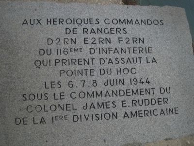 Pointe du Hoc Marker, French inscription. Click for full size. Pointe du Hoc Marker, French inscription image. Click for full size.