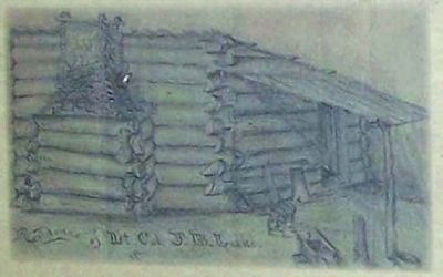 Sketch at left : Cabin of Lt. Col. J.B. Leake image. Click for full size.