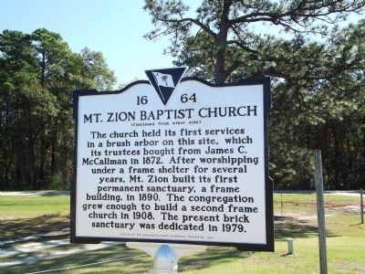 Mt. Zion Baptist Church Marker Reverse image. Click for full size.