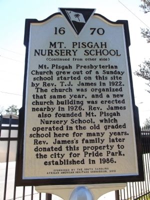 Hartsville Graded School / Mt. Pisgah Nursery School Marker Reverse image. Click for full size.