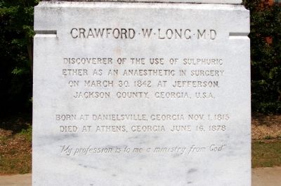 Crawford W Long M D Marker, Front image. Click for full size.