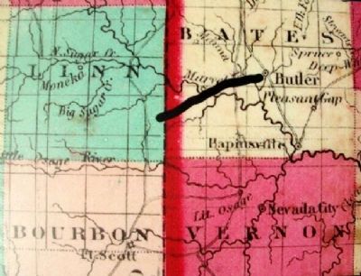 Bates County, Missouri in 1862 Marker image. Click for full size.