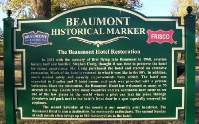 The Beaumont Hotel Restoration Marker (Side B) image. Click for full size.