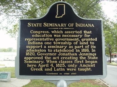 Front of State Seminary of Indiana Marker image. Click for full size.