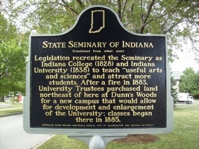 Reverse, State Seminary of Indiana Marker image. Click for full size.