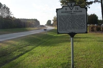 Meherrin Indians Markerlooking westbound Pleasant Shade Drive / Governor Harrison Parkway (U.S. 58). Click for full size. Meherrin Indians Markerlooking westbound Pleasant Shade Drive / Governor Harrison Parkway (U.S. 58) image. Click for full size.