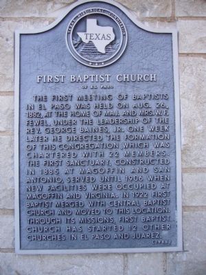 First Baptist Church of El Paso Marker image. Click for full size.