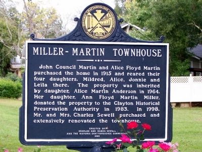 Miller – Martin Townhouse Marker, back image. Click for full size.