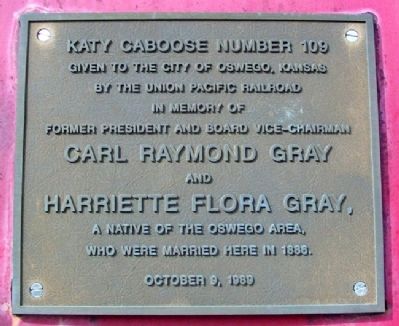 KATY Caboose Number 109 Marker. Click for full size. KATY Caboose Number 109 Marker image. Click for full size.