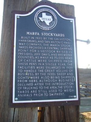 Marfa Stockyards Marker. Click for full size. Marfa Stockyards Marker image. Click for full size.