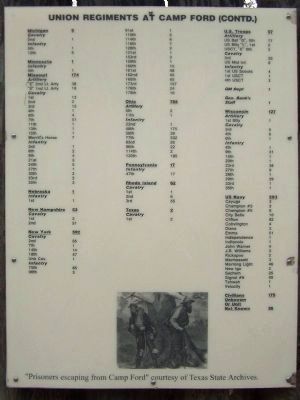 Camp Ford - Establishment of the Camp Marker, List Of Union Regiments at Camp Ford - continued image. Click for full size.