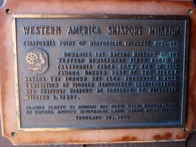 Western America Skisport Museum Marker. Click for full size. Western America Skisport Museum Marker image. Click for full size.