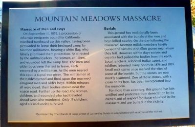 Mountain Meadows Massacre Marker. Click for full size. Mountain Meadows Massacre Marker image. Click for full size.