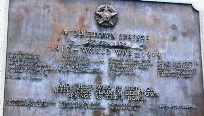 World War I plaque on right side of monument image. Click for full size.