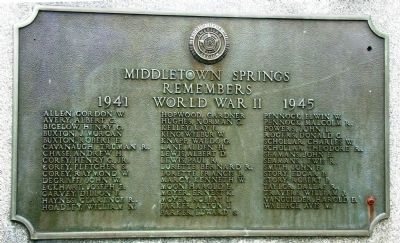 World War II plaque on right side of monument image. Click for full size.