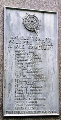 Revolutionary War plaque on back of monument image. Click for full size.