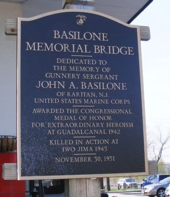 Basilone Memorial Bridge Marker image. Click for full size.