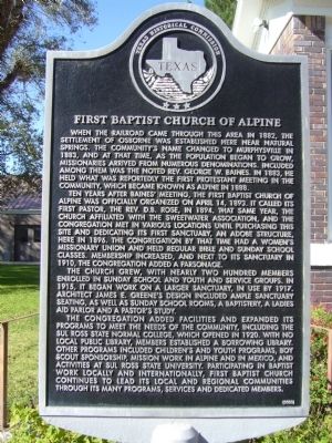 First Baptist Church of Alpine Marker image. Click for full size.