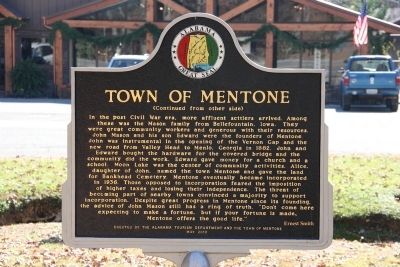 Town Of Mentone Marker (Reverse) image. Click for full size.