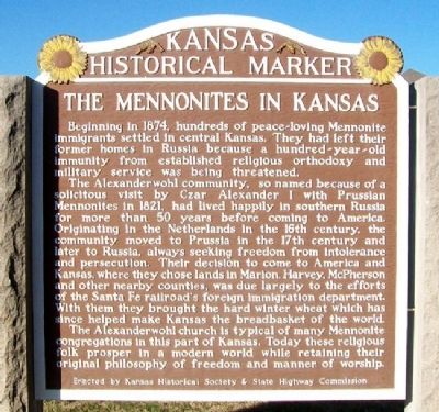 The Mennonites in Kansas Marker image. Click for full size.