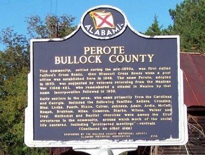 Perote Bullock County Marker, front image. Click for full size.